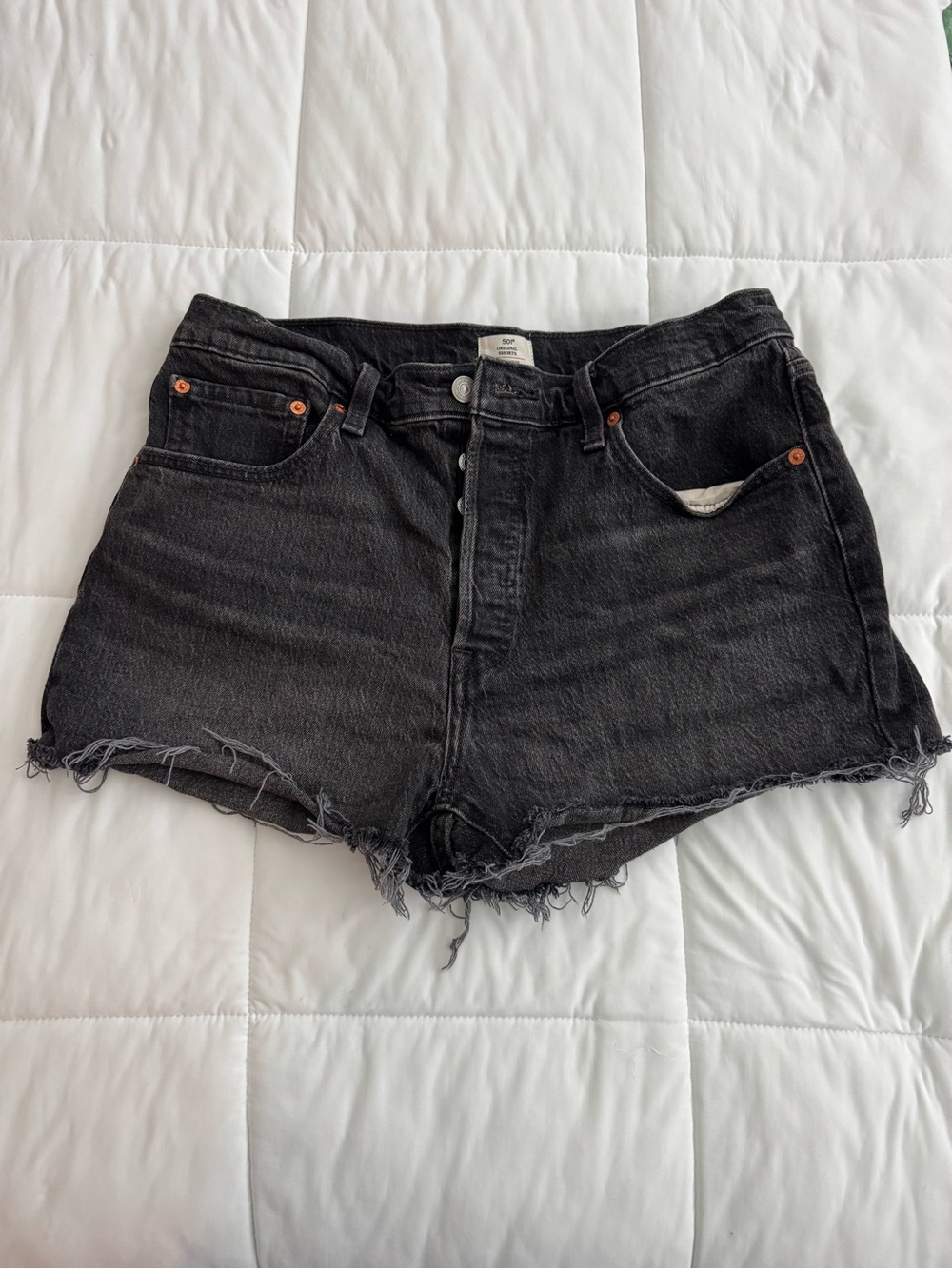 Levi's Black Distressed Denim Cutoff Shorts
